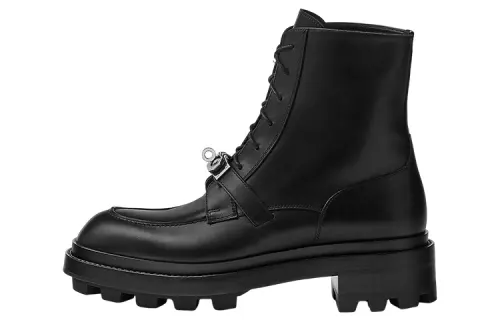 HERMES Fiacre Leather Short Ankle Boots Men's Black