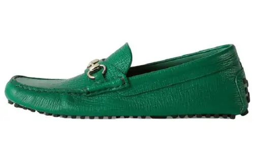 GUCCI Horsebit Leather Casual Shoes Men's Green