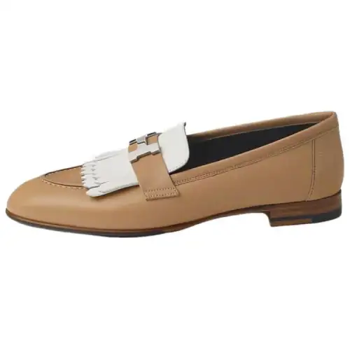 HERMES Royal Cow Leather Loafers Women's Brown