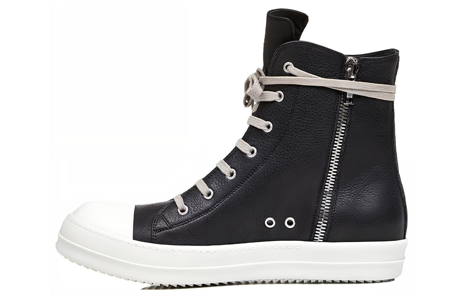 RICK OWENS/RO FW20 Cow Leather Zip Closure High top Stylish Skateboarding Shoes Men's Black
