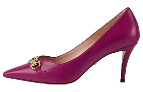 GUCCI Zumi Leather Low Vamp Slim Heel High Heels 7.5cm Women's Fuchsia