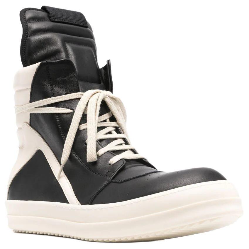 RICK OWENS/RO Cow Leather High top Skateboard Shoes Men's Black White