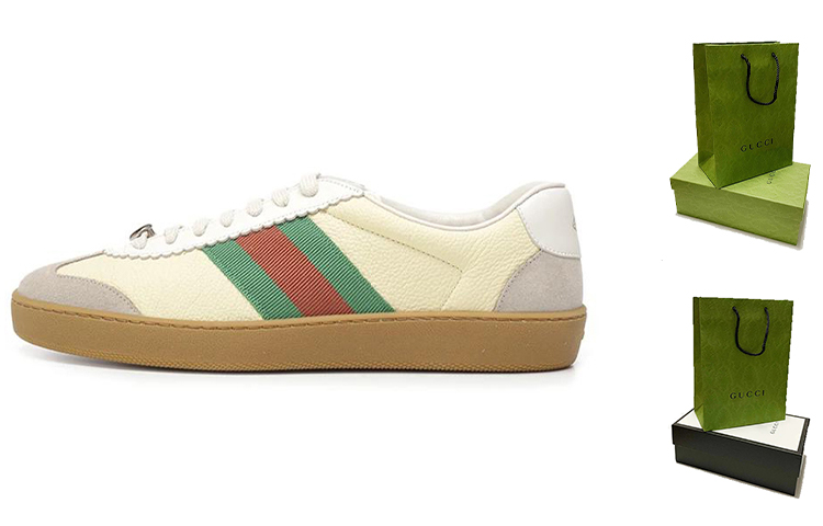 GUCCI G74 Web Leather Stylish Skateboarding Shoes Men's Yellow Green Red Shopping Bag