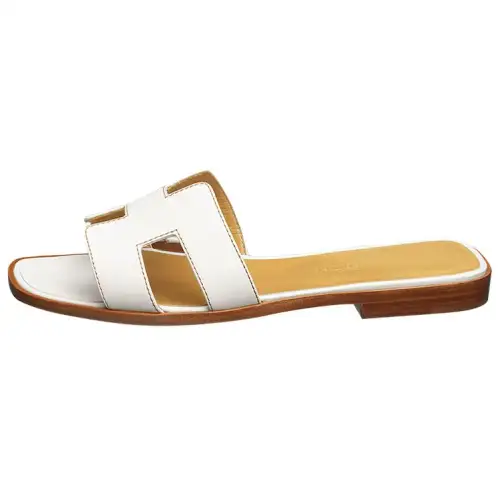 HERMES Oran Slide Slippers Women's White Brown