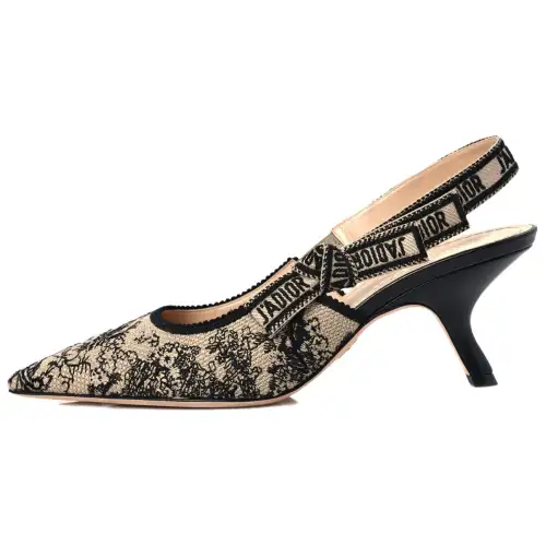 DIOR J'Adior Cotton Fabric Slim Heel High Heels 6.5cm Women's Hazelnut
