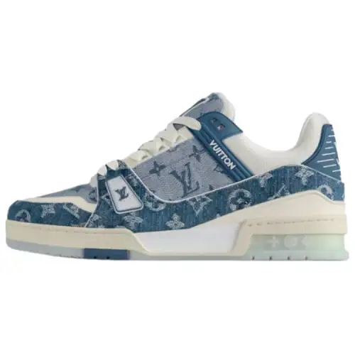 LOUIS VUITTON Trainer Cow Leather Low top Skateboard Shoes Unisex Blue White