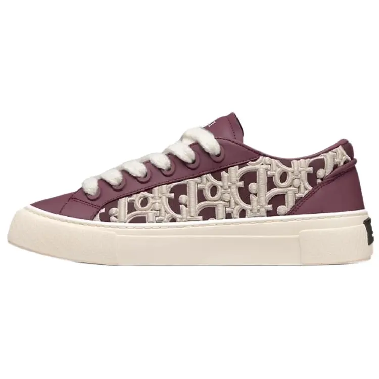DIOR B33 Cow Leather Low top Skateboard Shoes Men's Burgundy