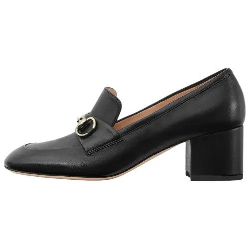 GUCCI Horsebit Sheepskin Chunky Heel High Heels 5.5cm Women's Black