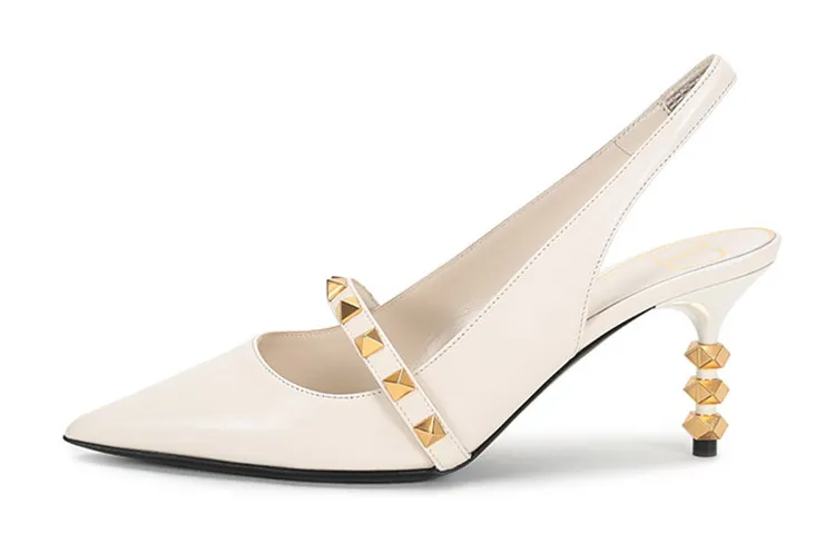 Valentino Rockstud Sheepskin Slim Heel High Heels 7cm Women's Light Ivory