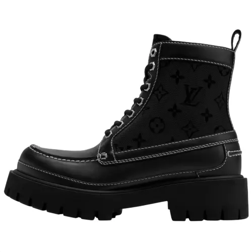 LOUIS VUITTON REMIX Cow Leather Short Combat Boots Men's Black