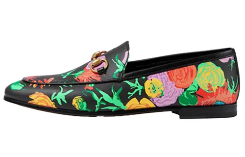 GUCCI Ken Scott Top Grain Cow Leather Comfortable Women's Casual Shoes Women's Floral Black