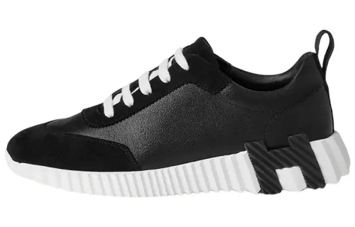 HERMES Bouncing Leather Lace Up Abrasion Resistant Abrasion Resistant Low top Sports Casual Shoes Women's Black