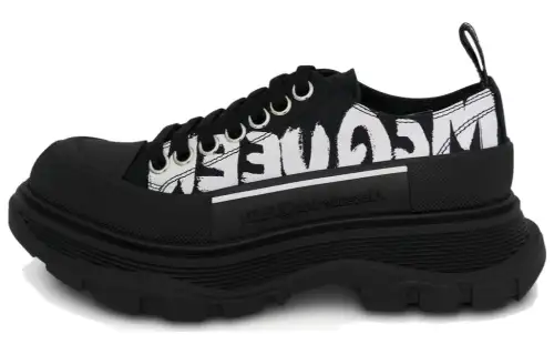 Alexander McQueen Tread Slick Low Lace Up Canvas Graffiti 'Black White' Women's