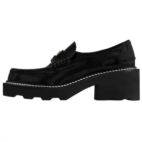 LOUIS VUITTON Beaubourg Cow Leather Loafers Women's Black