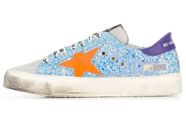 Golden Goose May Star Suede Low top Skateboard Shoes Women's Blue Distressed