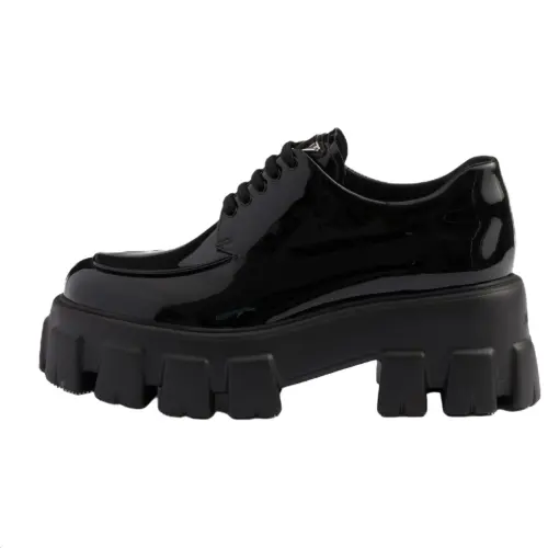 PRADA Monolith Patent Leather Chunky Heel High Heels 5.5cm Women's Black