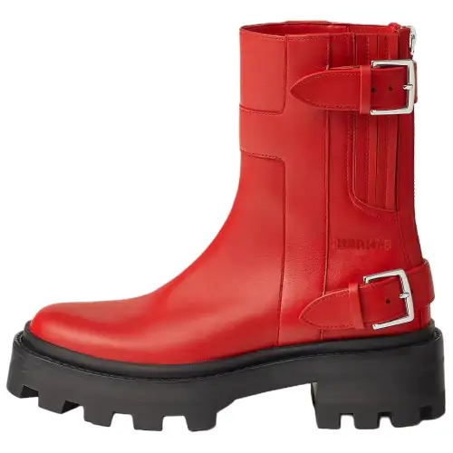 HERMES Jaimy Calfskin Ankle Boots 5CM Women's Red