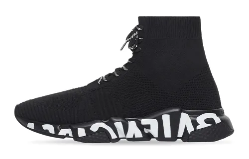 Balenciaga Speed Lace Up Graffiti Recycled Knit Black