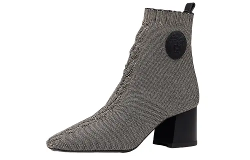HERMES Hermès Volver fabric slip-on thick heel boots 6cm women's gray