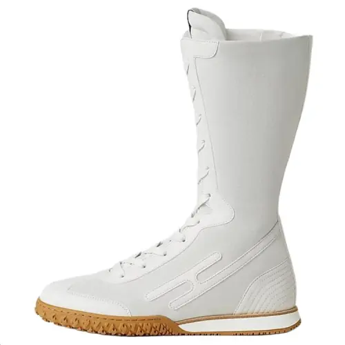 HERMES Lace Up Calfskin Knee high Boots Women's White