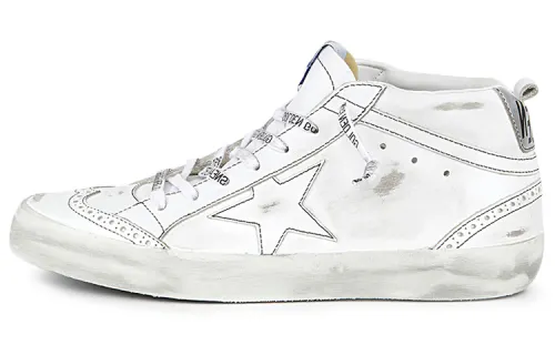 Golden Goose Mid Star Leather Mid top Stylish Skateboarding Shoes Men's White Distressed
