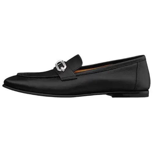 HERMES Genuine Leather Women's Casual Shoes Women's Black