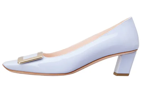 Roger Vivier Roger Vivier Patent Leather Metal Buckle Medium Heel Shoes Thick Heel Casual Shoes Women's Purple