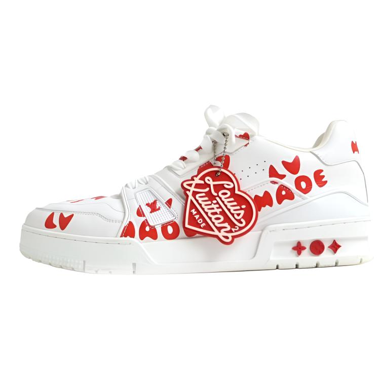 LOUIS VUITTON X Nigo joint model Trainer casual low-top sneakers men's white red Japan limited