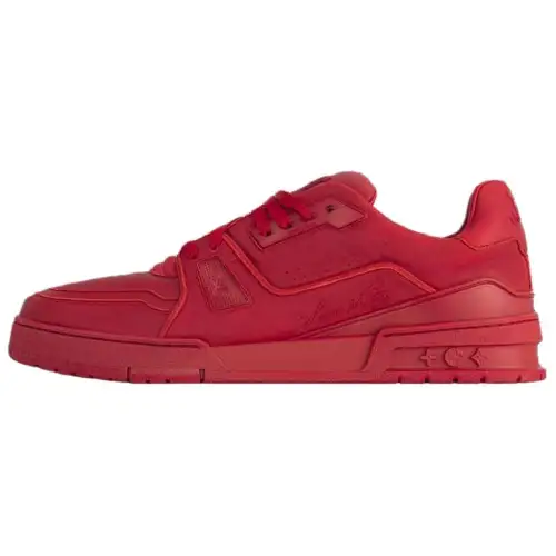 LOUIS VUITTON Trainer Distressed Cow Leather Low top Skateboard Shoes Men's Red