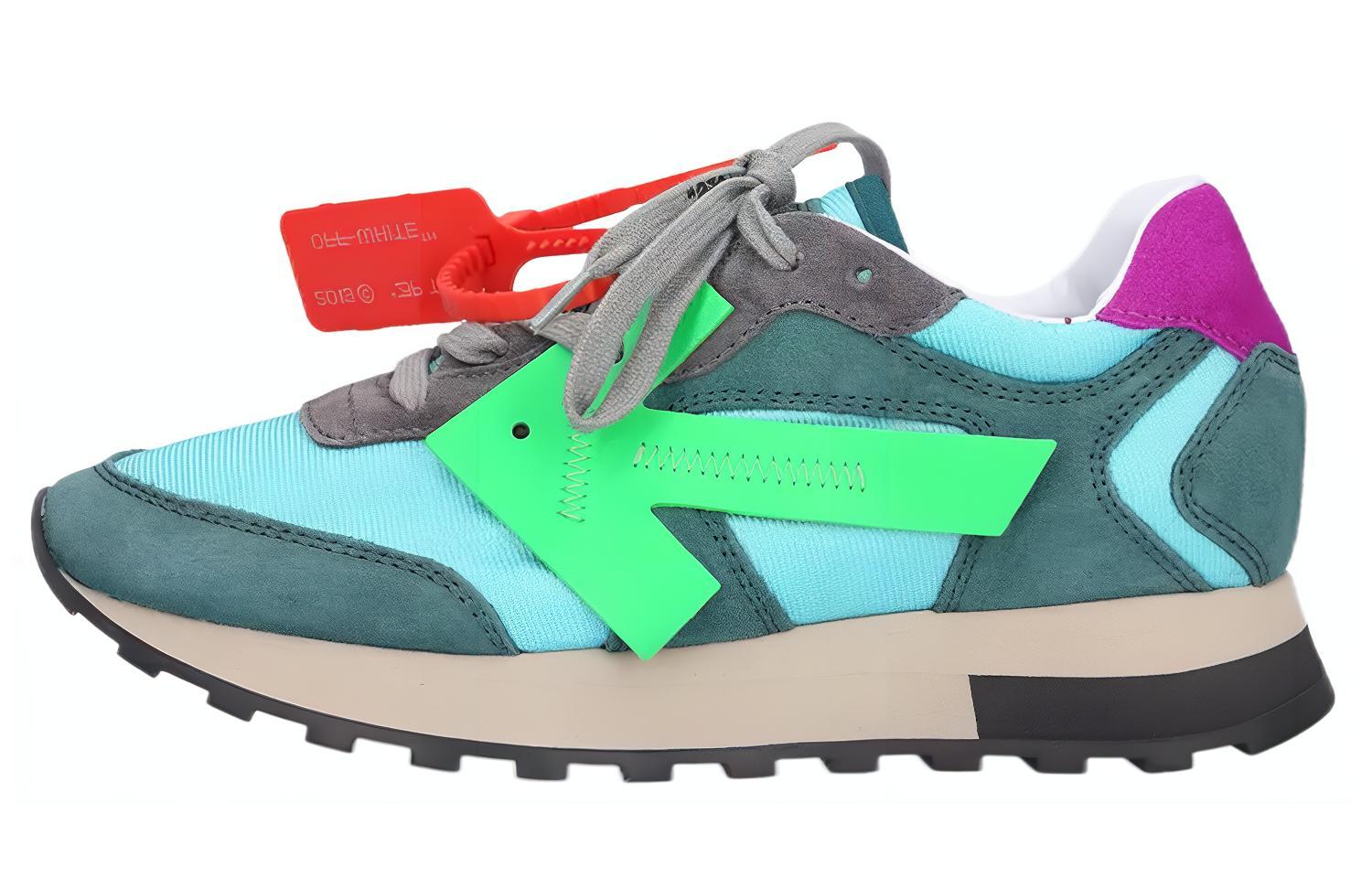 OFF WHITE Leather Sports Casual Shoes Women's Blue Green