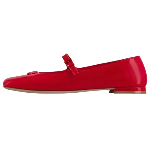 LOUIS VUITTON Swing Cow Leather Flat Mary Jane Shoes Women's Red