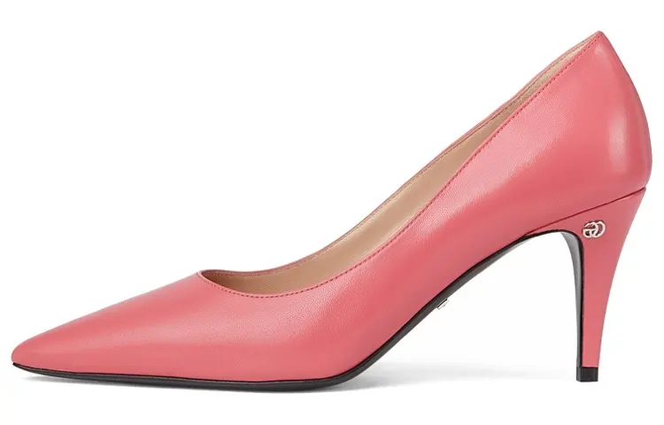 GUCCI Leather Slim Heel High Heels 7.5cm Women's Pink