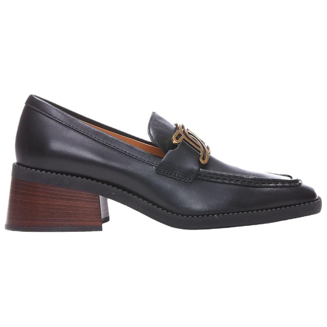 TOD'S Kate Leather Chunky Heel High Heels 5.5cm Women's Black