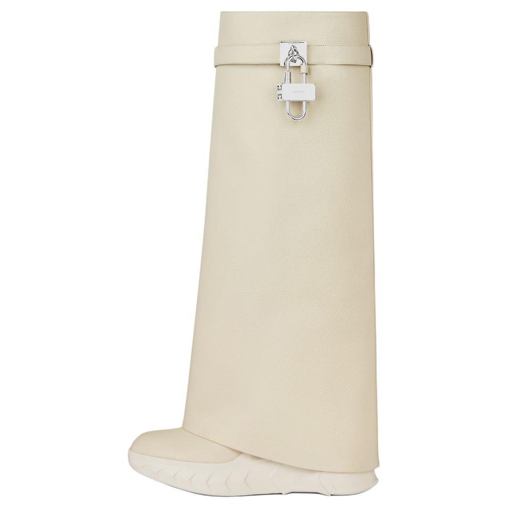 Givenchy Shark Lock Cow Leather Grain Leather Knee high Boots 9cm Women's Beige