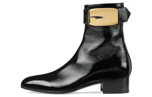 GUCCI Leather Ankle Boots 3.5cm Women's Black Gold