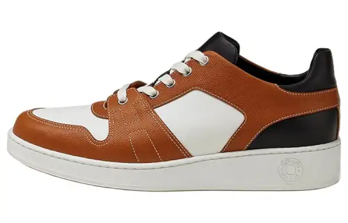HERMES Free Cow Leather Low top Stylish Skateboarding Shoes Men's Brown White Black