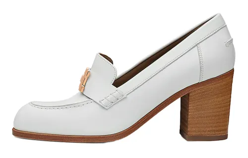 HERMES Dauphine Block Heel High Heels 7cm Women's White