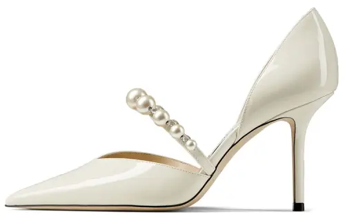 Jimmy Choo Aurelie Patent Leather Slim Heel High Heels 8.5cm Women's Ivory