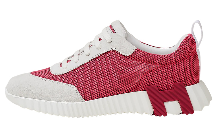 HERMES Bouncing Mesh, Leather Low top Sports Casual Shoes Women's Pink White