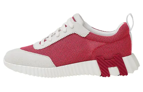 HERMES Bouncing Mesh, Leather Low top Sports Casual Shoes Women's Pink White