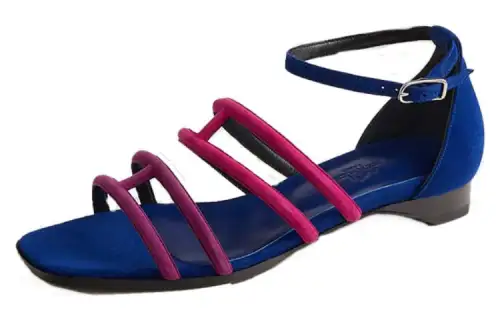 HERMES Graziella Leather Fashion Trend One Strap Sandals Women's Blue