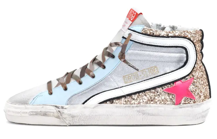Golden Goose Slide High top Casual Canvas Shoes Women's Silver