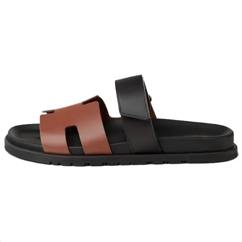 HERMES Chypre Slide Slippers 1.2cm Men's Black Brown Multicolor