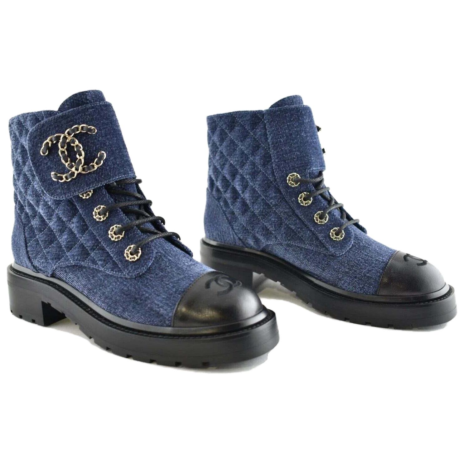 CHANEL Ankle Boots Women's Blue Black