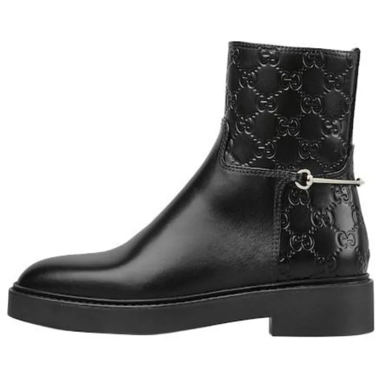 GUCCI Horsebit Leather Ankle Boots 2cm Women's Black