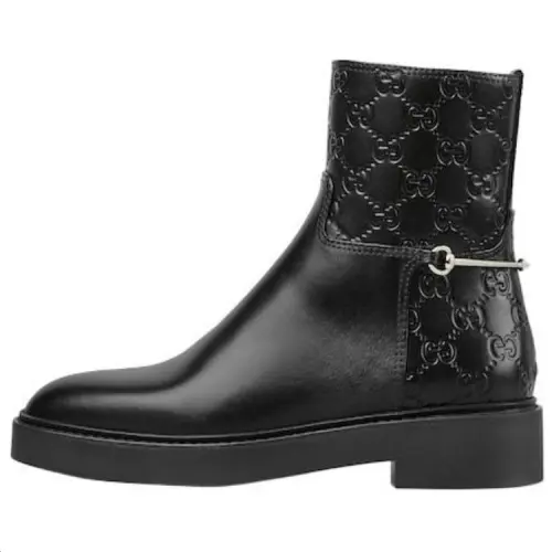 GUCCI Horsebit Leather Ankle Boots 2cm Women's Black