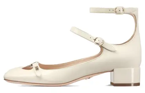 DIOR Aime Dior Patent Leather Chunky Heel High Heels 3cm Women's White