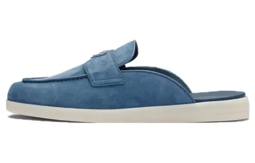 PRADA Triangle-logo Open-back Suede Loafers