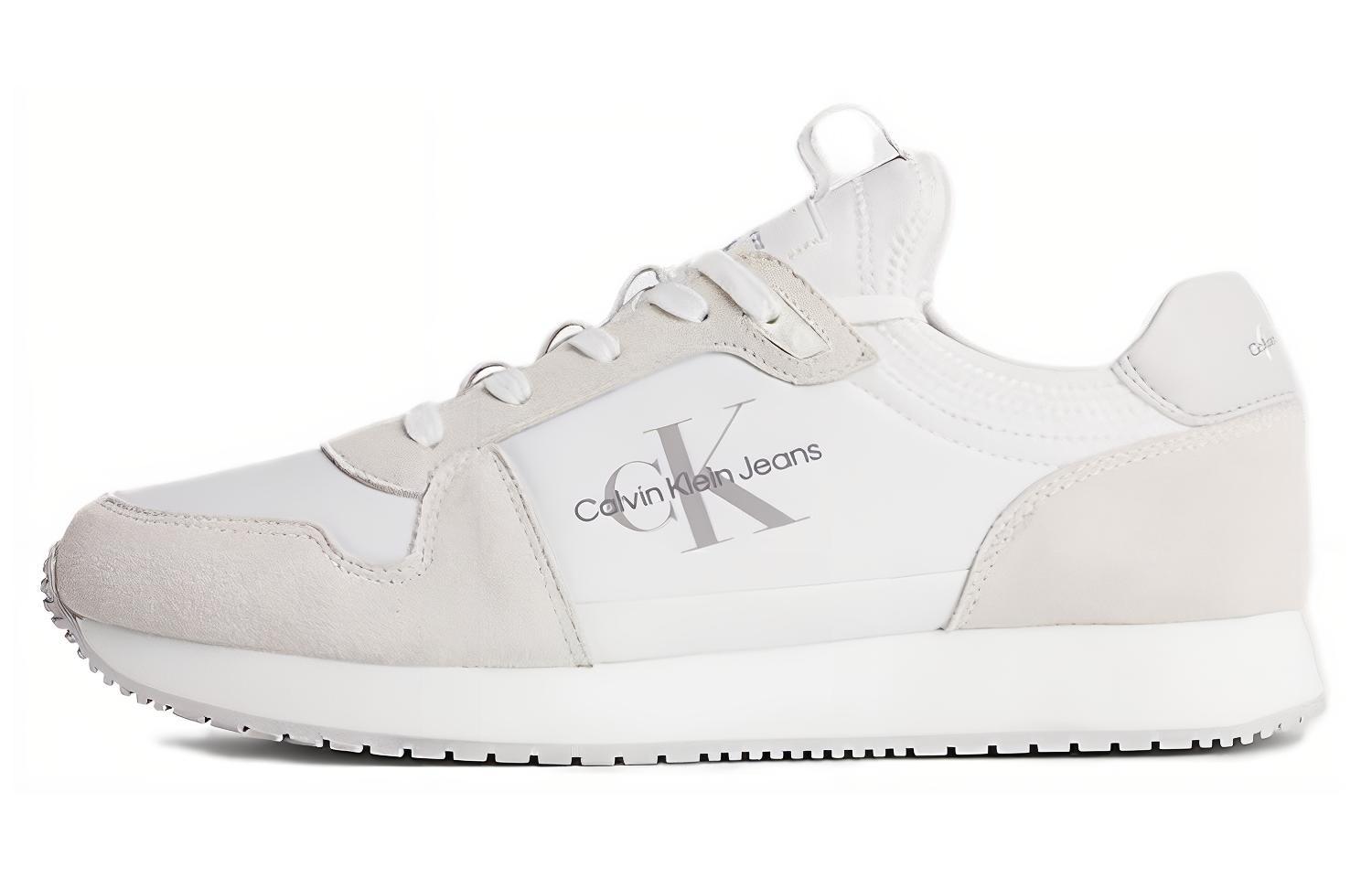 CKJ CALVIN KLEIN JEANS Leather Comfortable Abrasion Resistant Low top Casual Shoes Men's White Beige