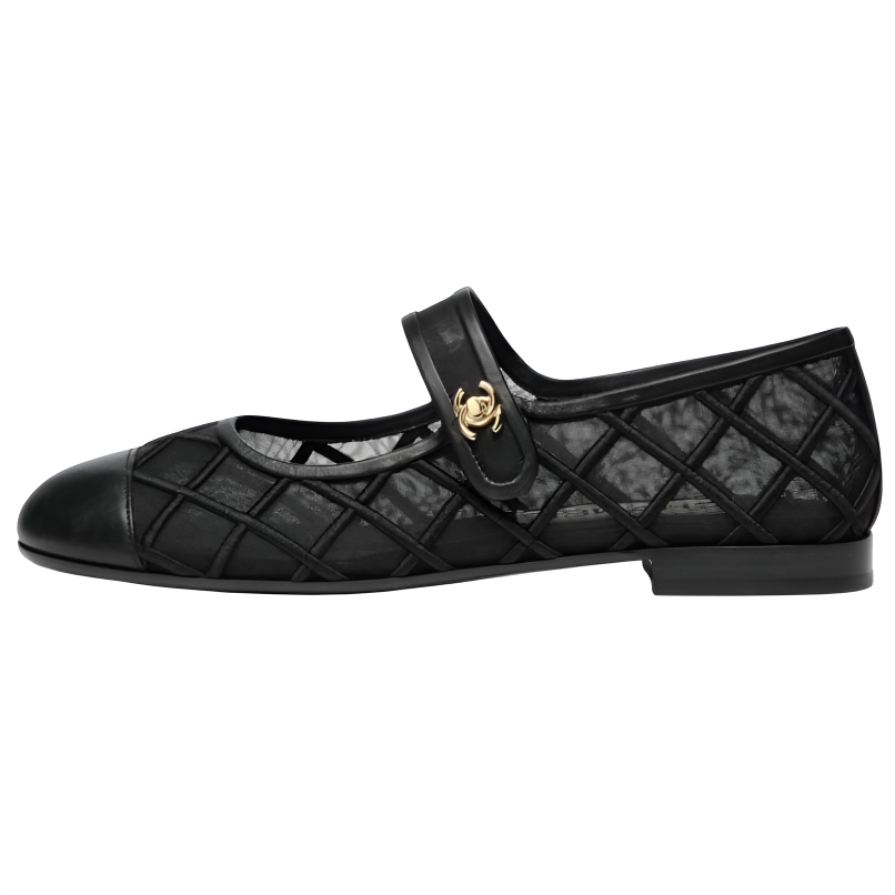 CHANEL Chanel coco Beach 25M fabric round toe Velcro flat heel Mary Jane shoes women's black